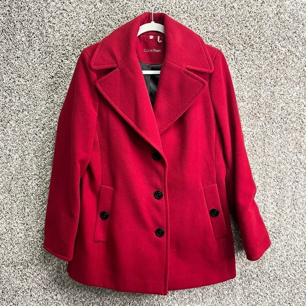 Calvin Klein Coat Women’s 10‎ Red Button Front Collared Winter
